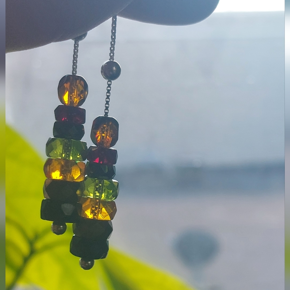 Gemstone Threader Sterling Silver Earrings - image 5